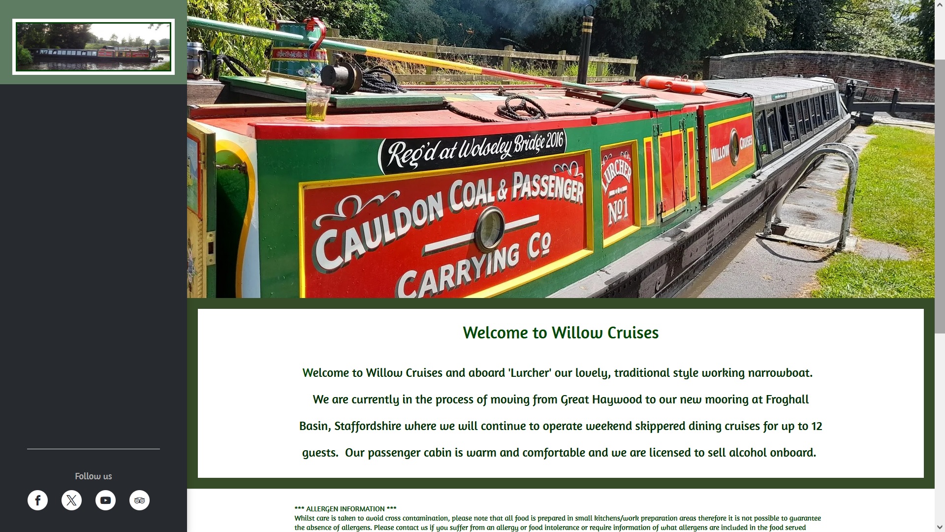image of Willow Cruises website